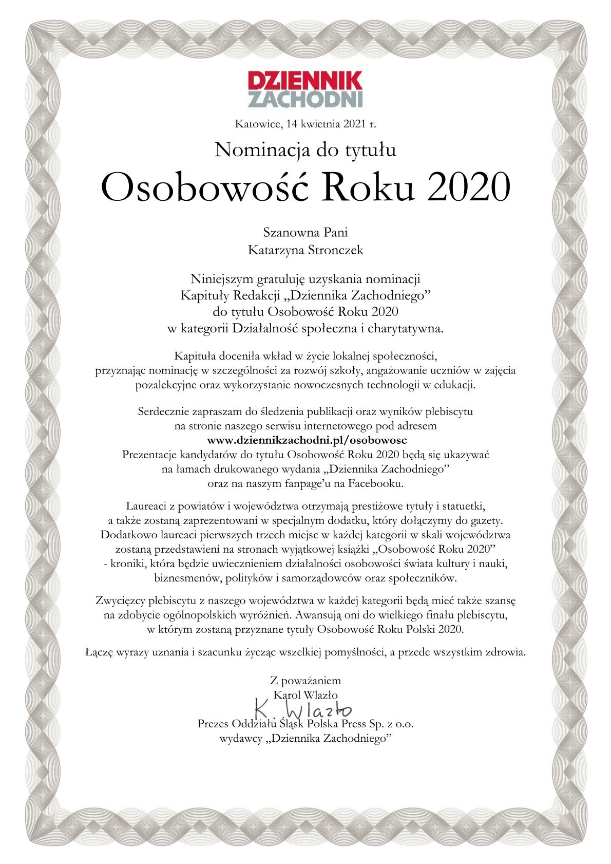 nominacja Katarzyna Stronczek